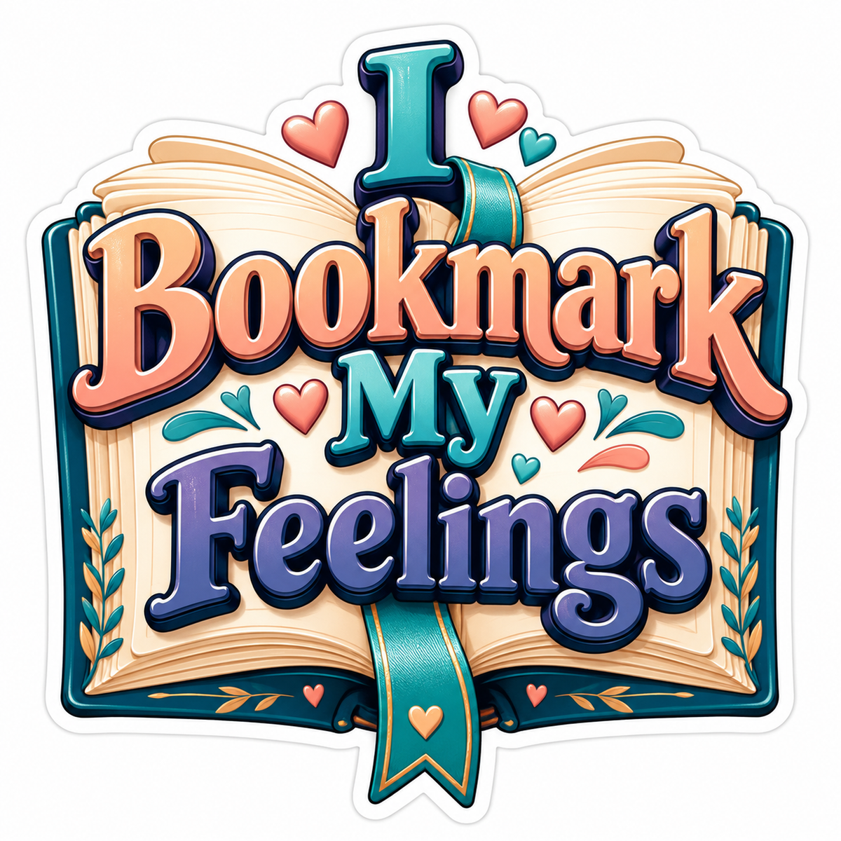 Open Book Hearts and Bookmark Quote Vinyl Decal Stickers