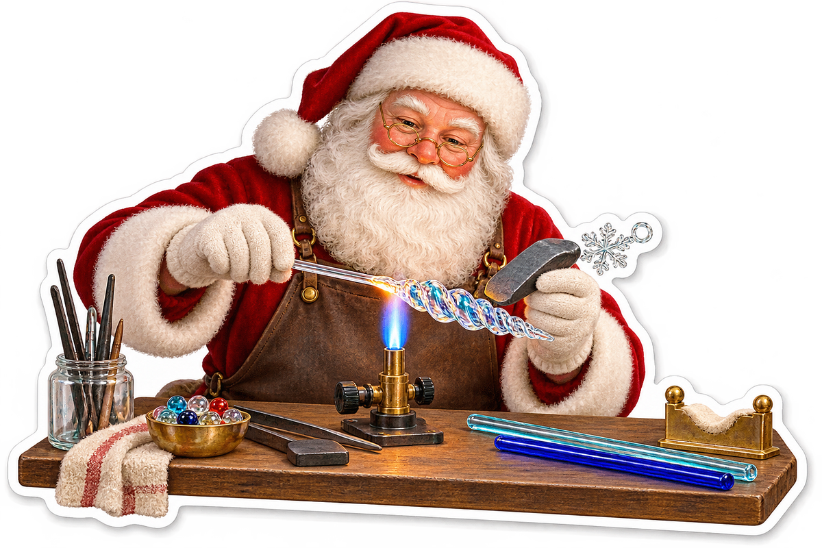 Santa Making a Twisted Glass Ornament Vinyl Decal Stickers
