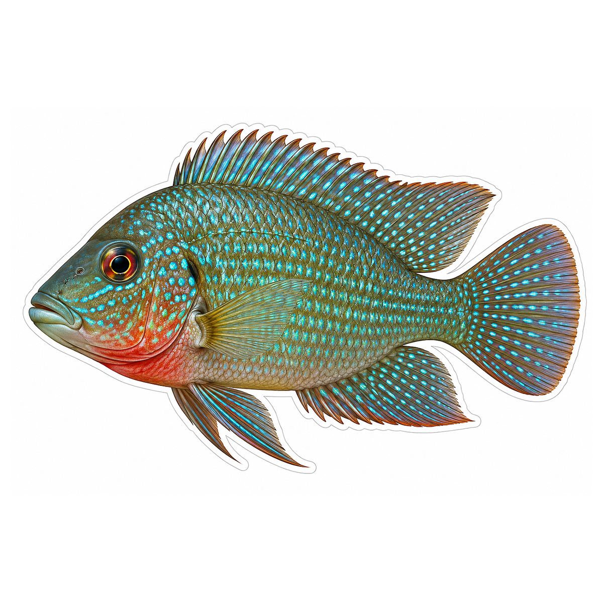 Turquoise Pearl Cichlid with Red Chin Art Vinyl Decal Stickers