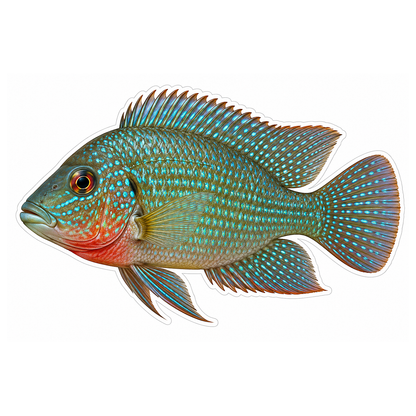 Turquoise Pearl Cichlid with Red Chin Art Vinyl Decal Stickers