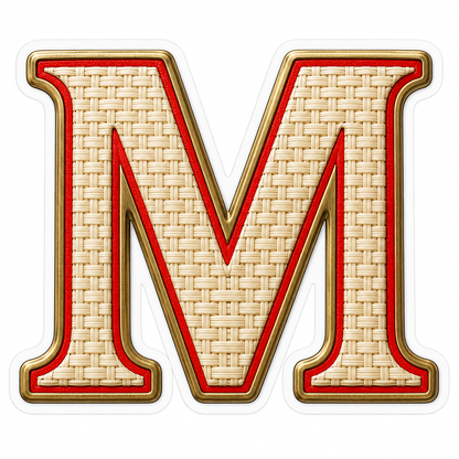 Ivory Woven Letter M with Red Trim Art Vinyl Decal Stickers