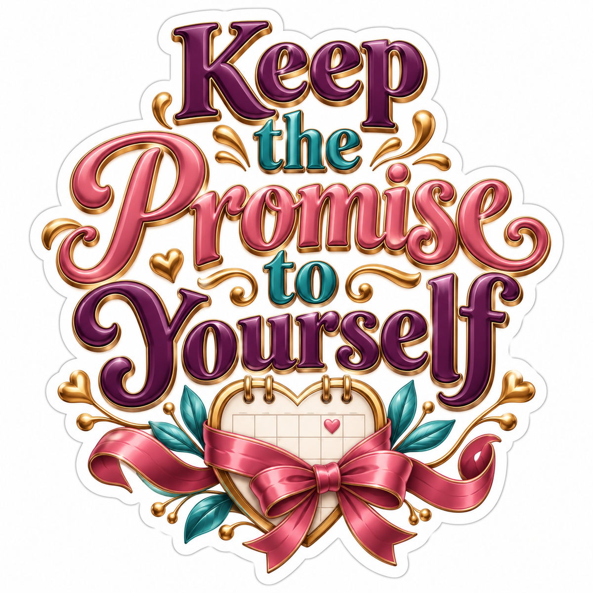 Pink Ribbon Calendar and Promise Quote Vinyl Decal Stickers