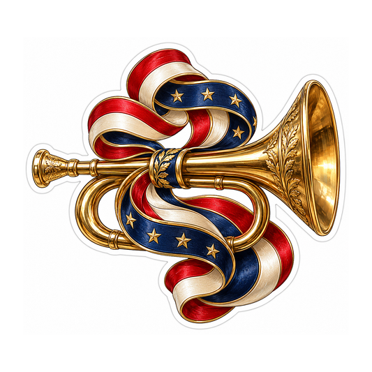 Gold Bugle With Star Spangled Ribbon Vinyl Decal Stickers