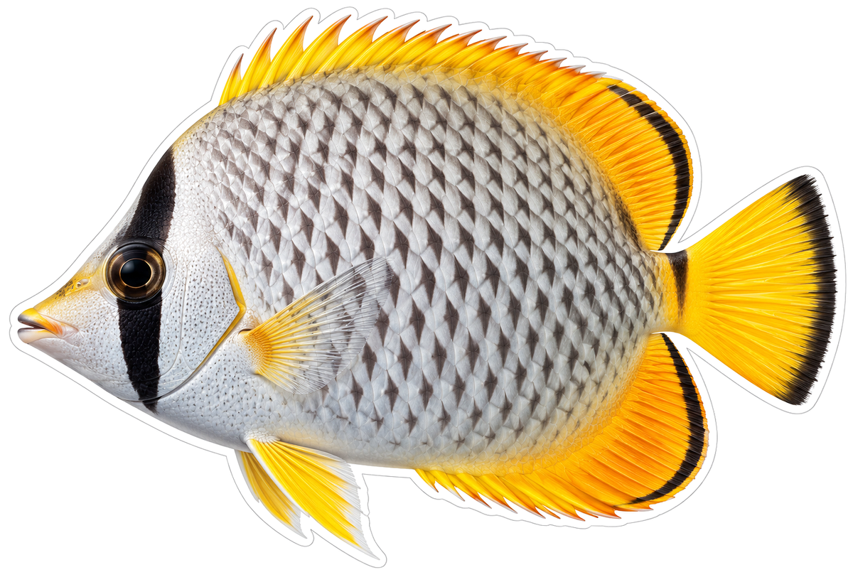 White Diamond Pattern Fish with Yellow Edges Vinyl Decal Stickers