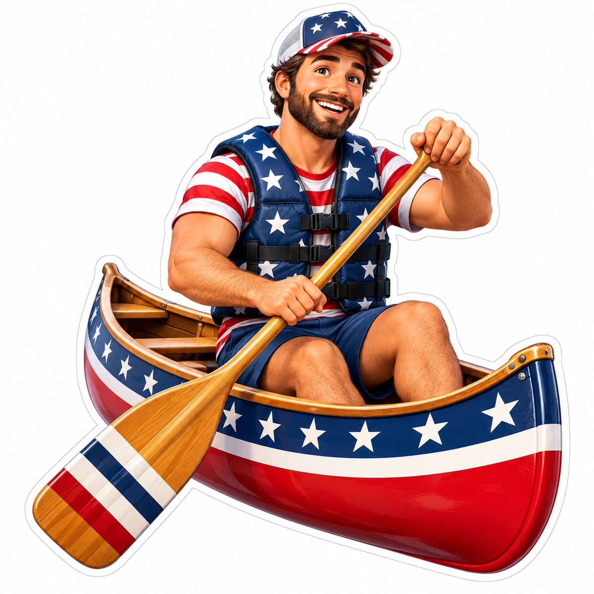 Patriotic Canoe Paddler Art Vinyl Decal Stickers