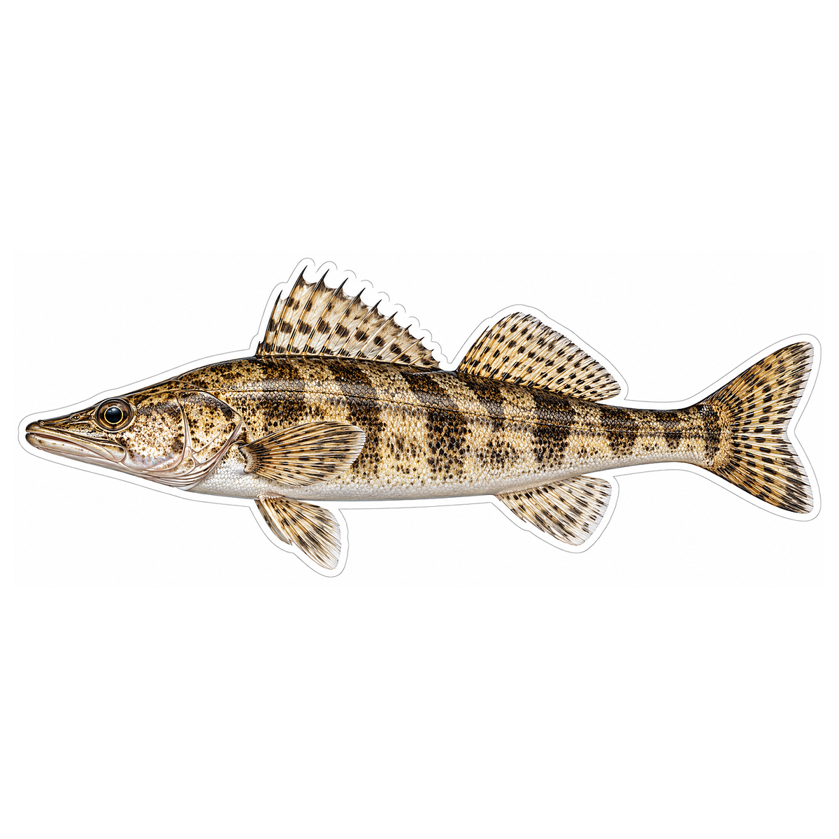Cream Brown Barred Fish with Tall Fins Vinyl Decal Stickers