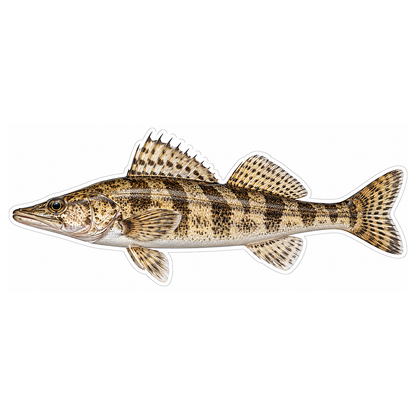 Cream Brown Barred Fish with Tall Fins Vinyl Decal Stickers