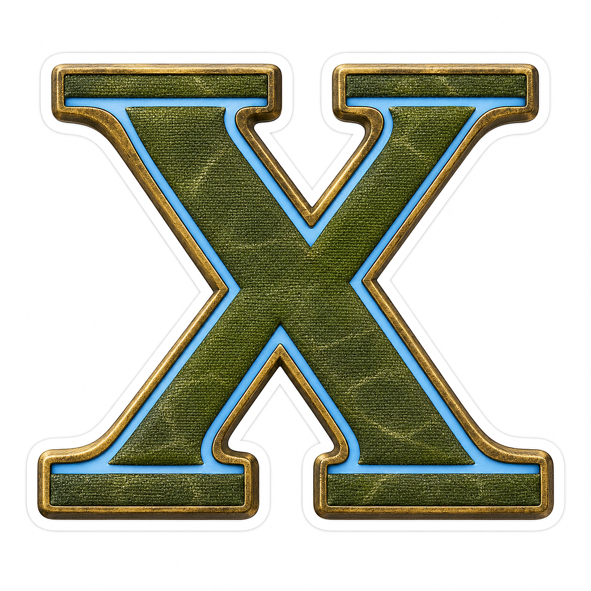 Olive Canvas Letter X with Blue Inlay Art Vinyl Decal Stickers