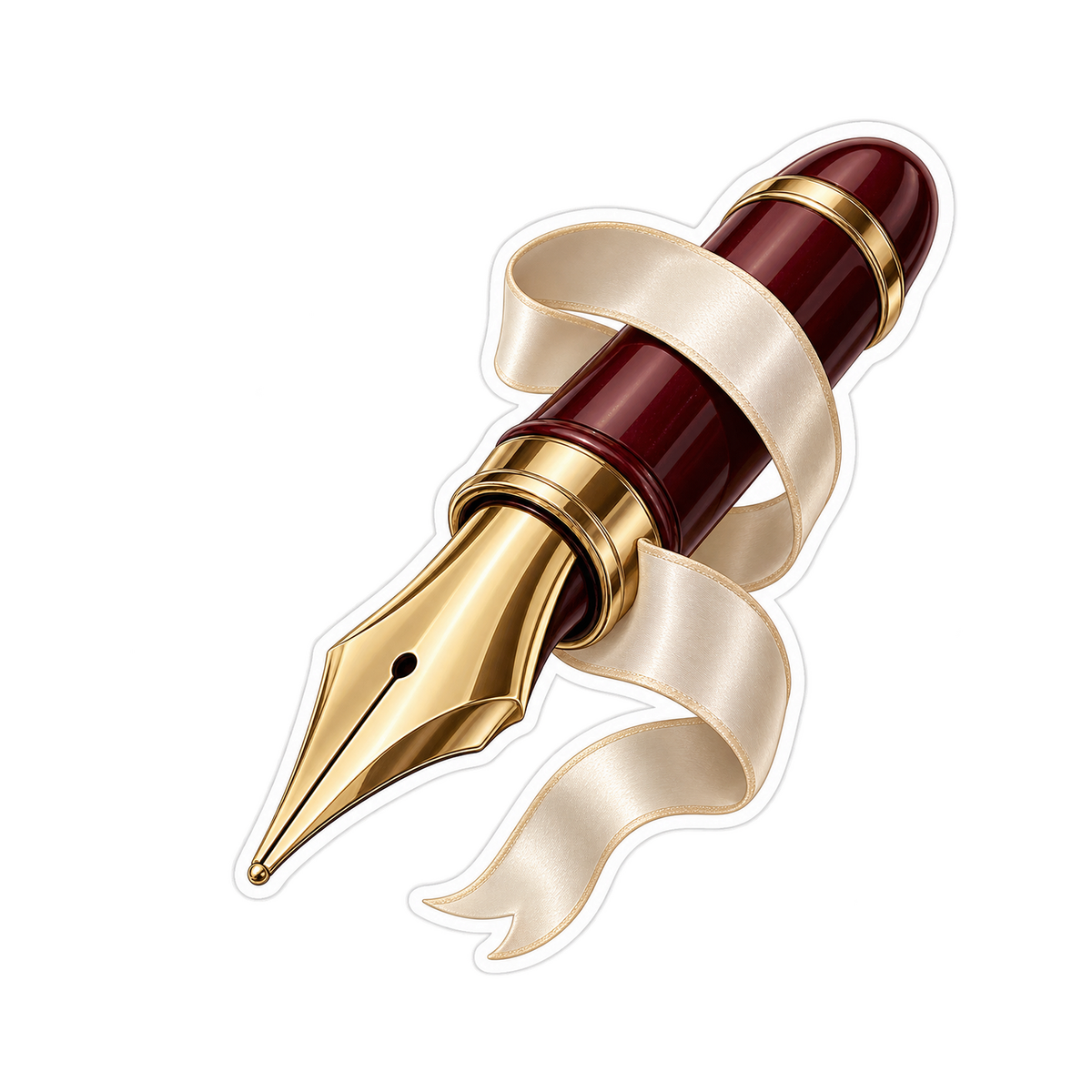 Burgundy Fountain Pen with Cream Ribbon Art Vinyl Decal Stickers