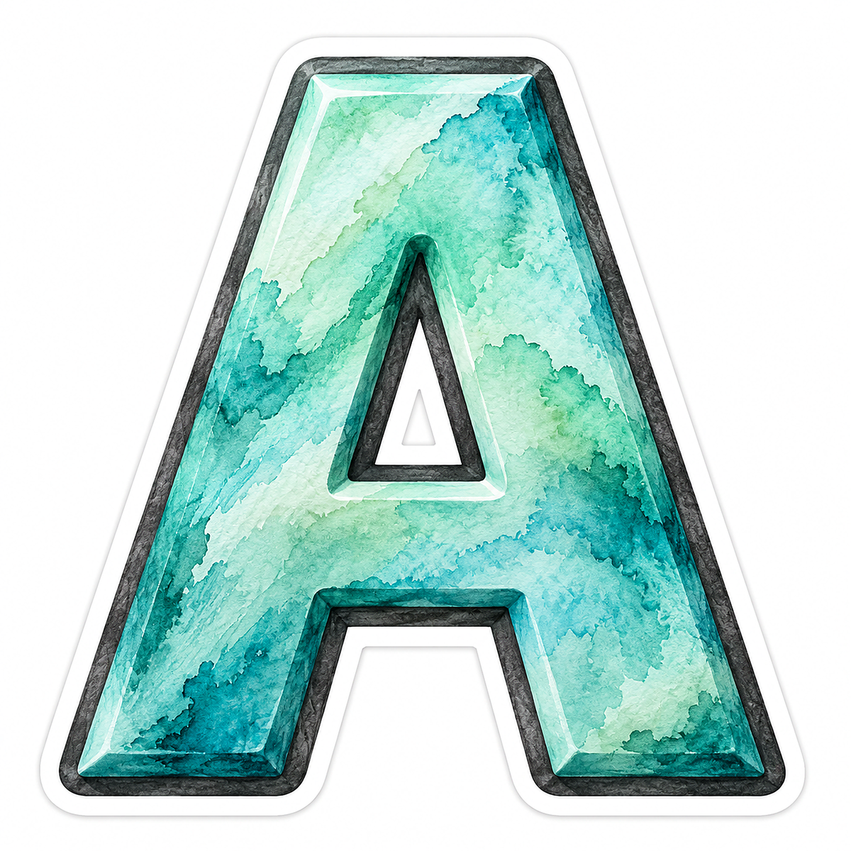 Seafoam Watercolor Charcoal Border Letter A Vinyl Decal Stickers