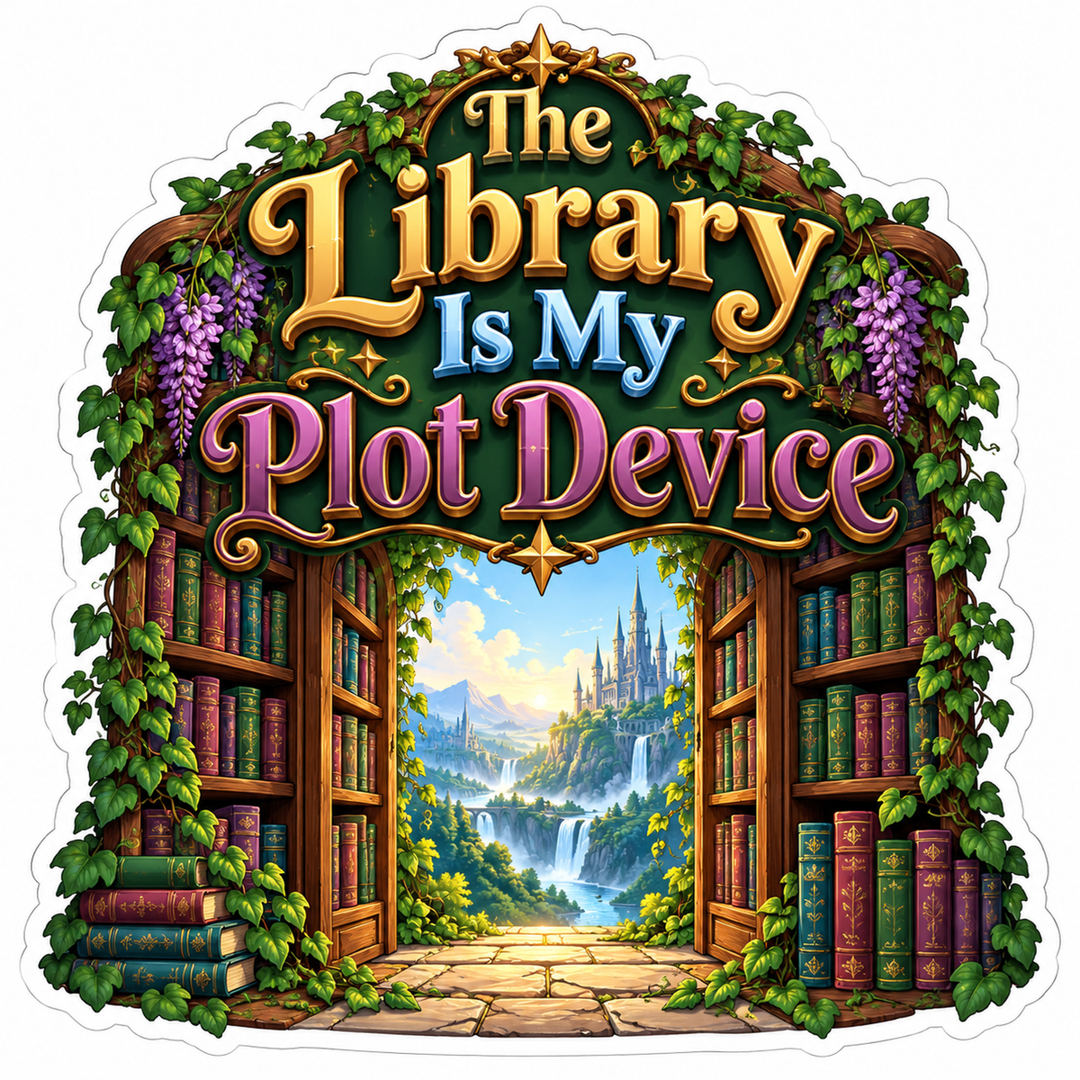 Library Is My Plot Device Forest Book Arch Vinyl Decal Stickers