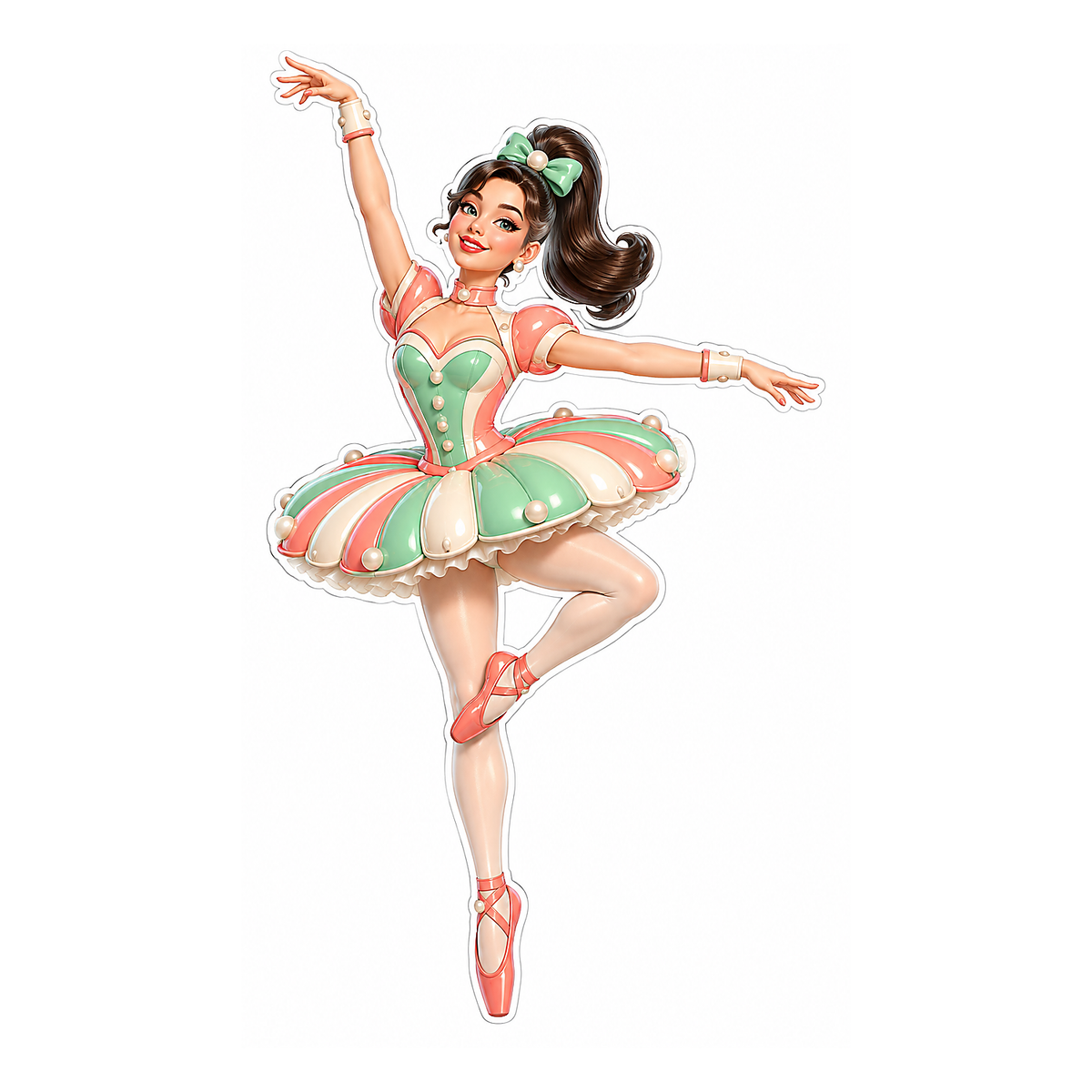 Ballerina in Mint and Coral Polka Dots Vinyl Decal Stickers
