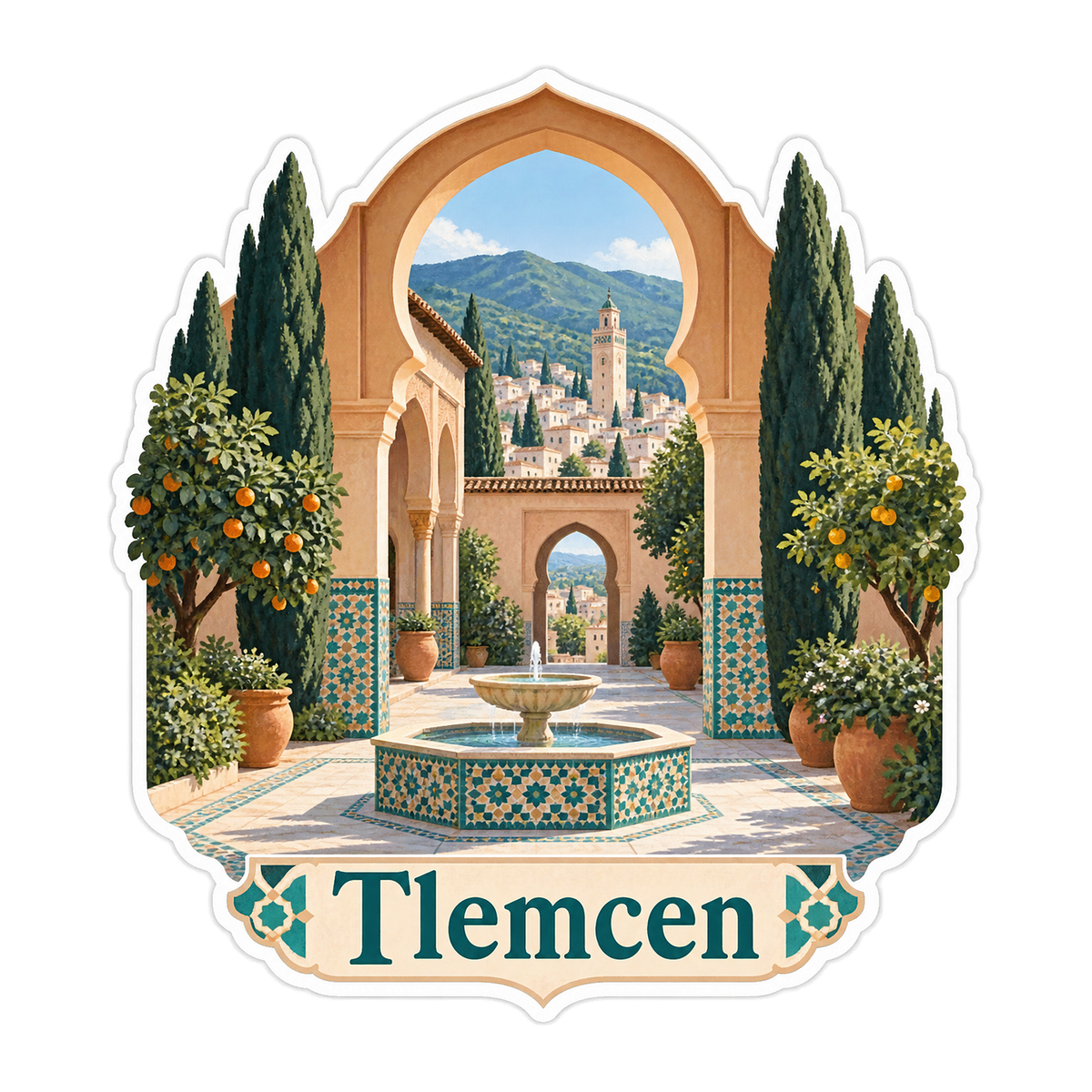 Tlemcen Tiled Fountain Courtyard Art Vinyl Decal Stickers