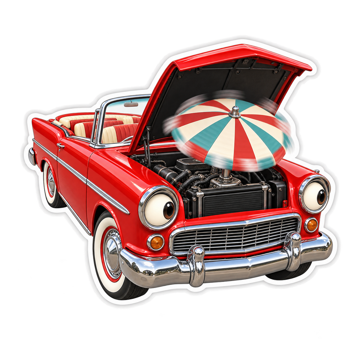 Red Convertible with Engine Umbrella Art Vinyl Decal Stickers
