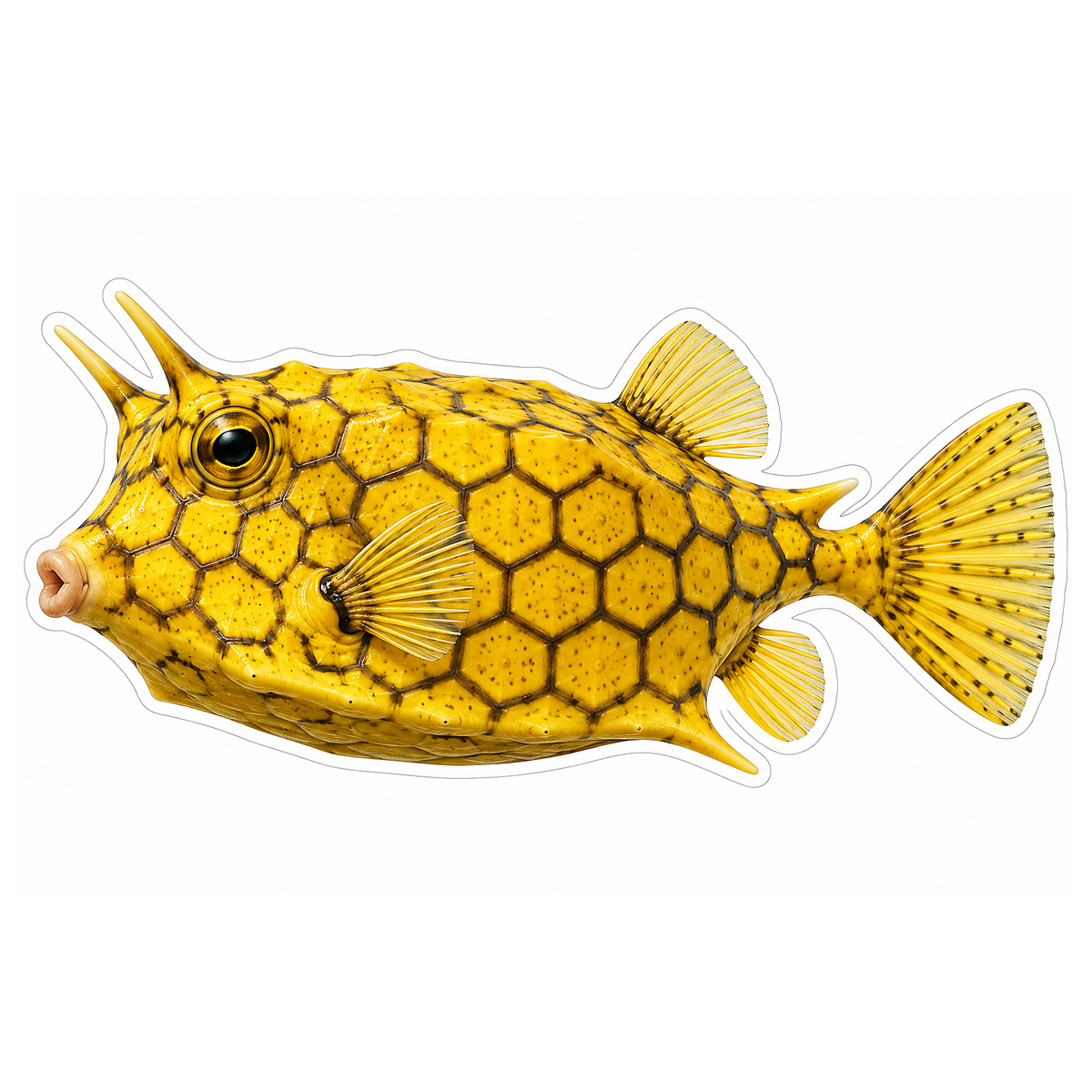 Yellow Horned Cowfish with Honeycomb Pattern Art Vinyl Decal Stickers