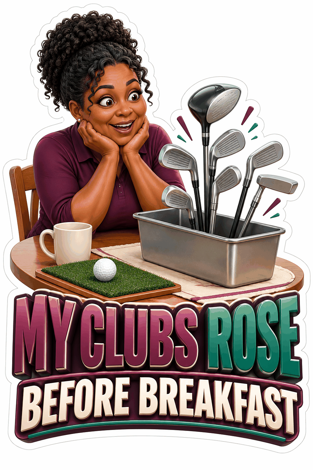Woman with Golf Clubs in Bread Tin Art Vinyl Decal Stickers