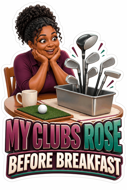 Woman with Golf Clubs in Bread Tin Art Vinyl Decal Stickers