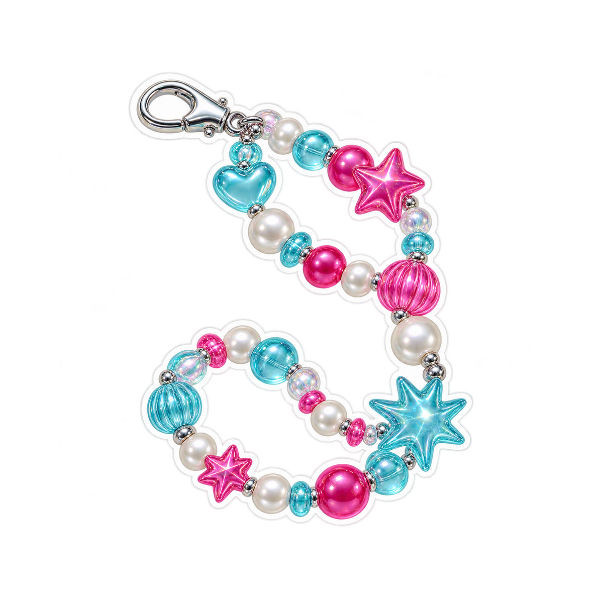 Pearl Bead Chain with Pink and Blue Stars Art Vinyl Decal Stickers