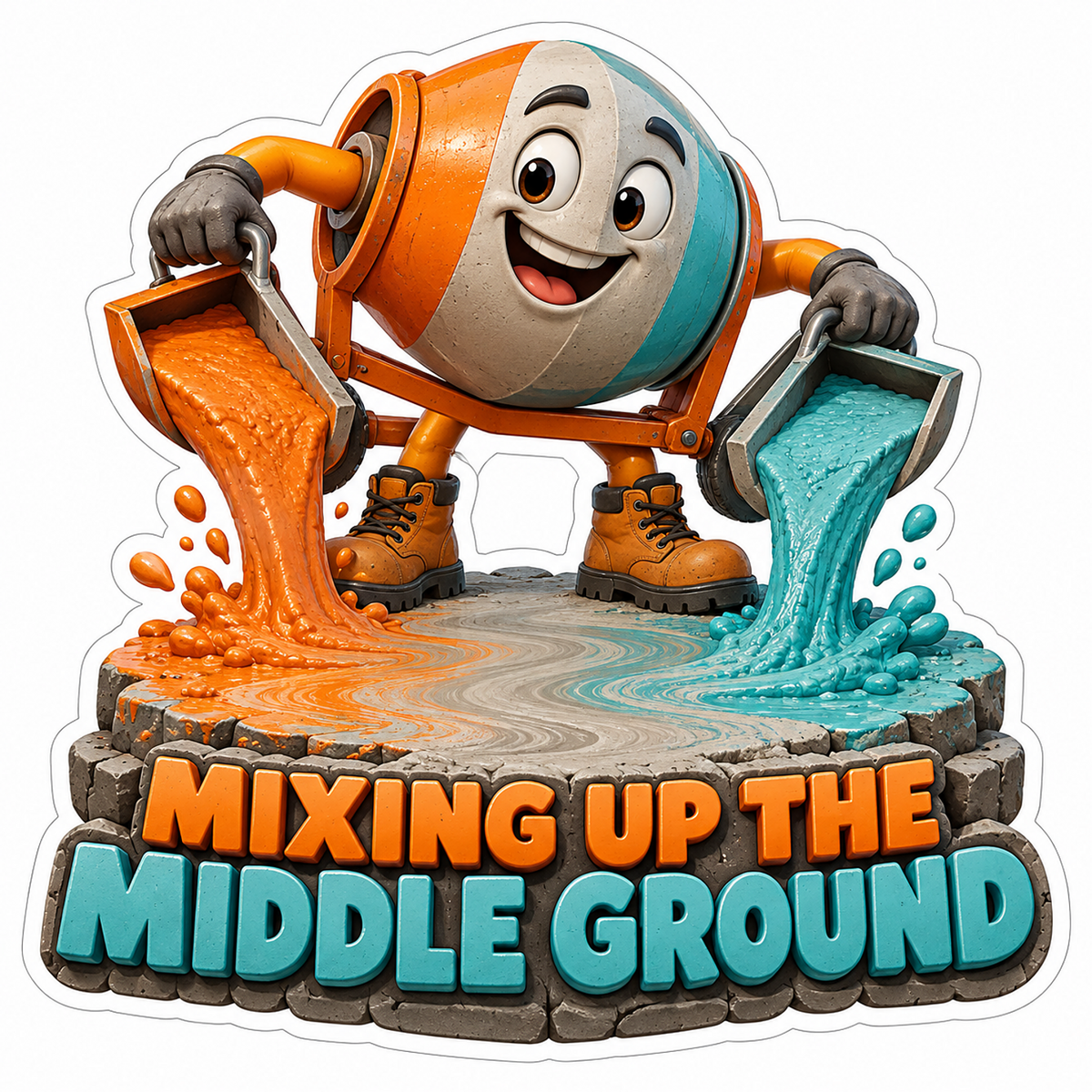 Cement Mixer Character Pouring Two Colors Vinyl Decal Stickers