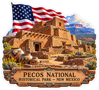 US Flag Adobe Ruins and Painted Pottery Vinyl Decal Stickers