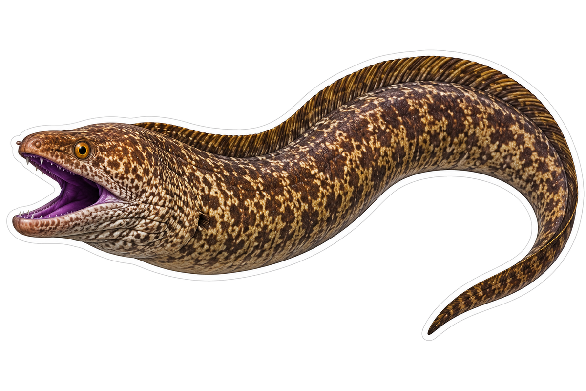 Speckled Brown Eel with Purple Mouth Art Vinyl Decal Stickers