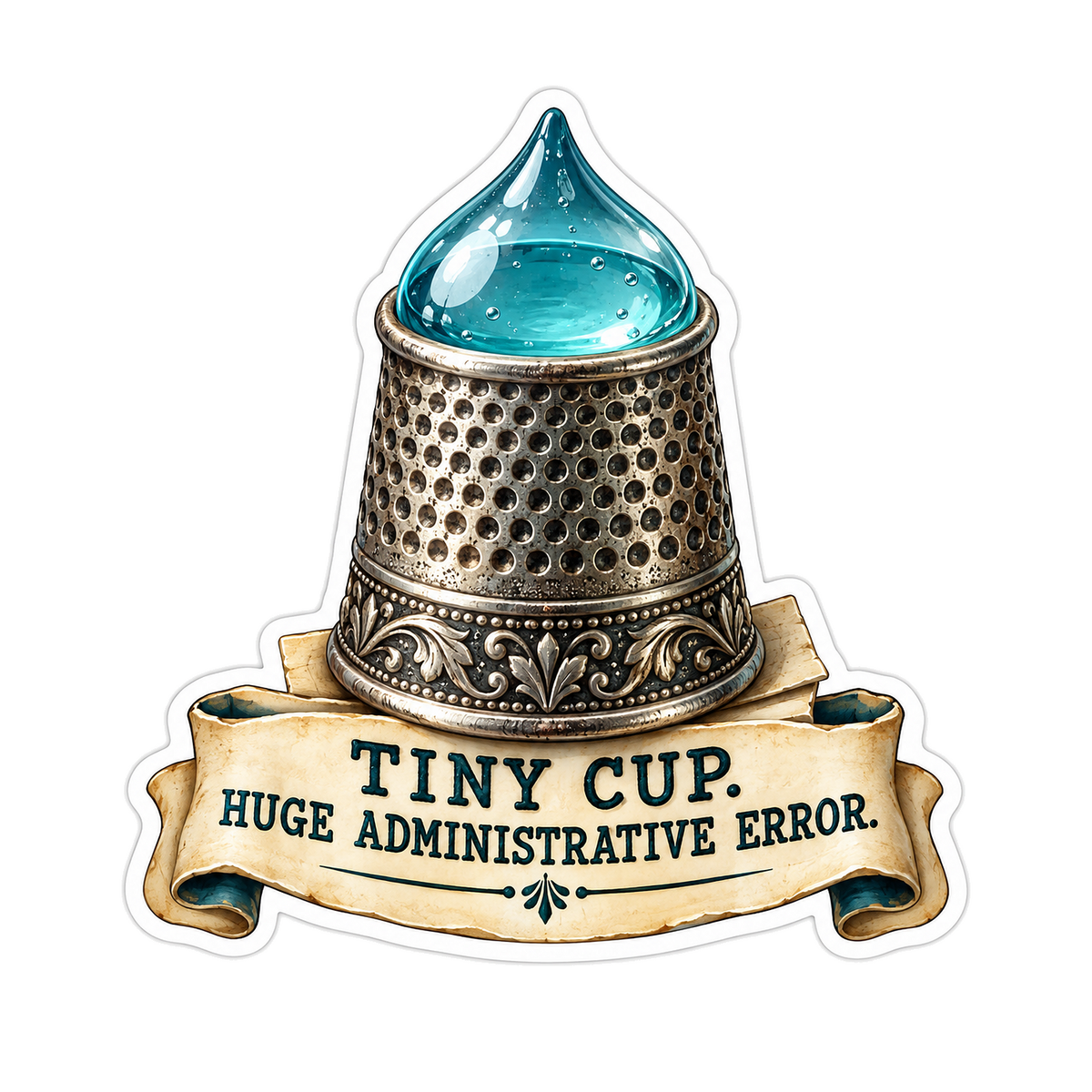 Silver Thimble and Blue Drop with Tiny Cup Quote Vinyl Decal Stickers