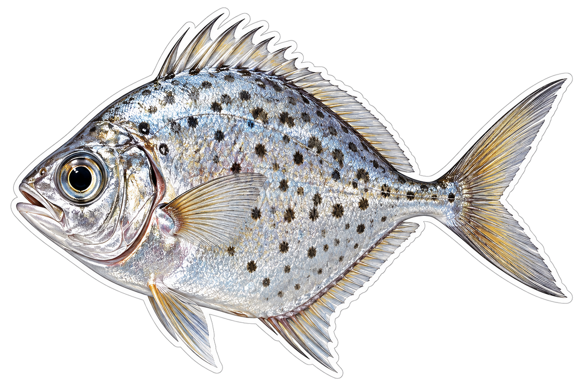 Silver Round Fish with Black Speckles Vinyl Decal Stickers