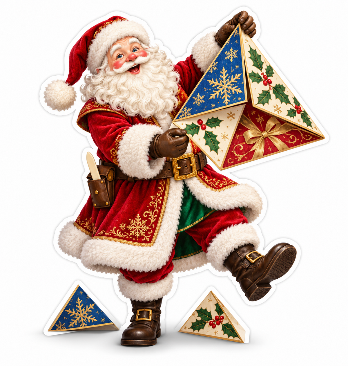 Santa Holding a Folded Paper Star Ornament Vinyl Decal Stickers