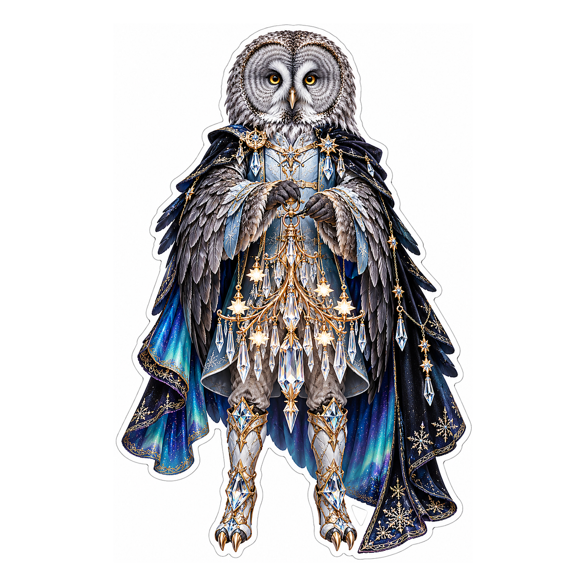 Gray Owl in Starry Midnight Cape Vinyl Decal Stickers