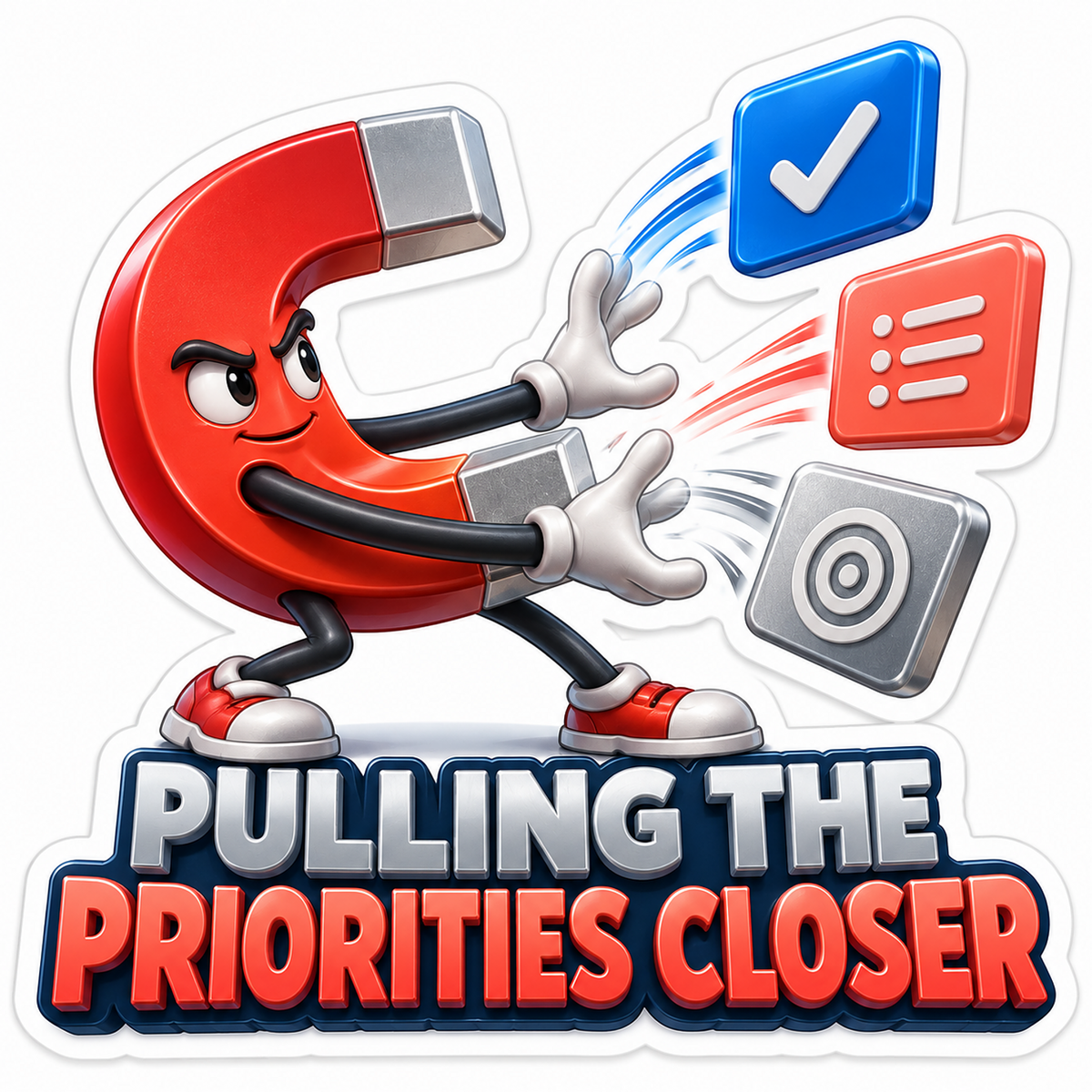 Red Magnet Character Pulling Colorful Task Tiles Vinyl Decal Stickers