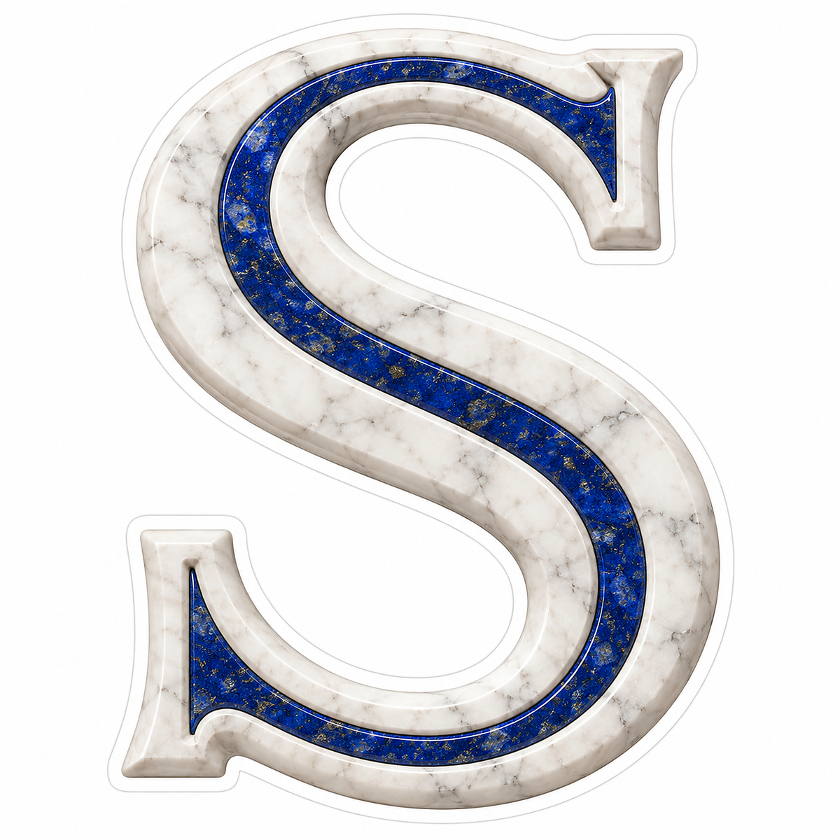 White Marble Blue Stone Inlay Letter S Art Vinyl Decal Stickers
