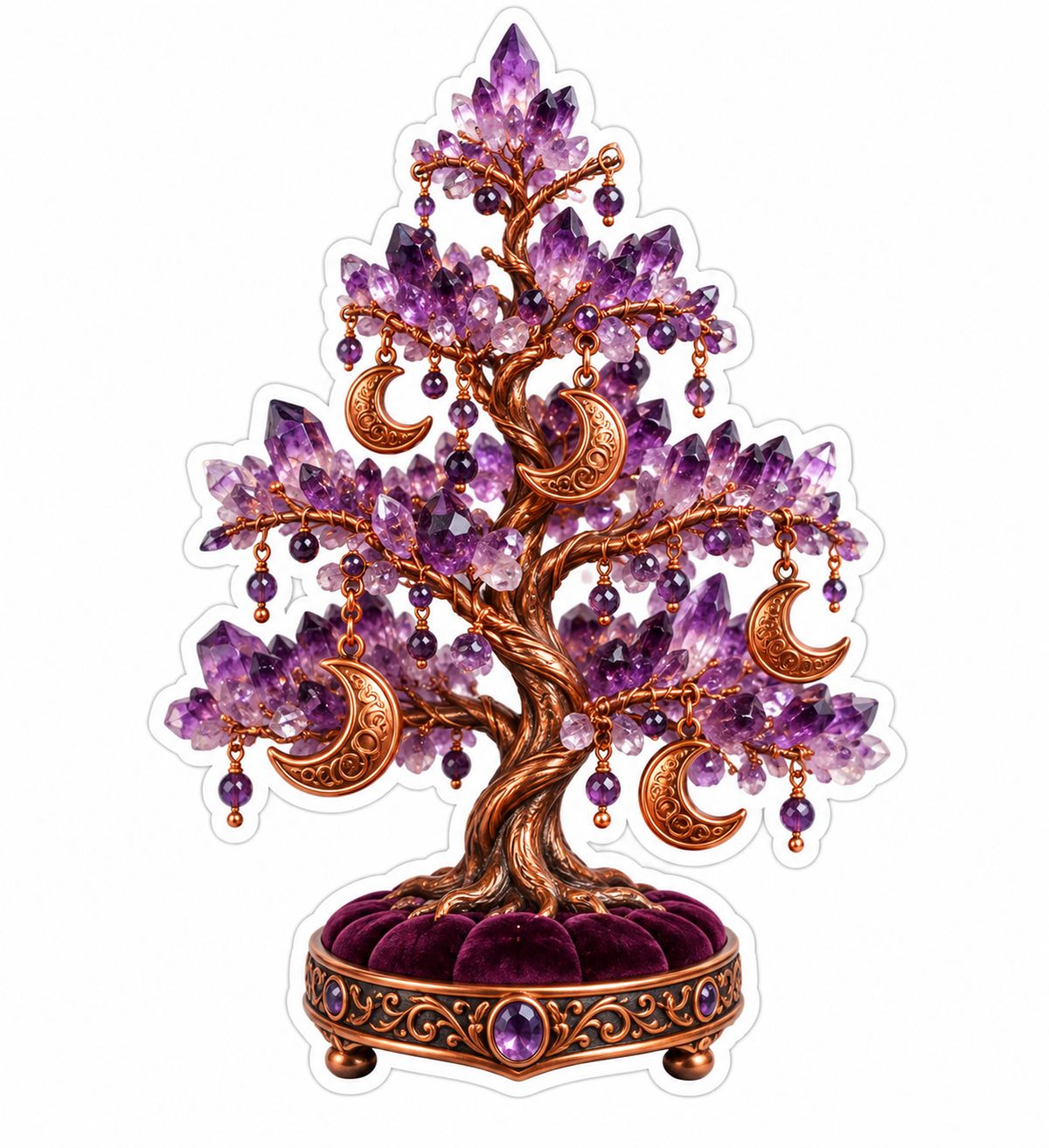 Purple Crystal Tree with Gold Crescent Moons Vinyl Decal Stickers