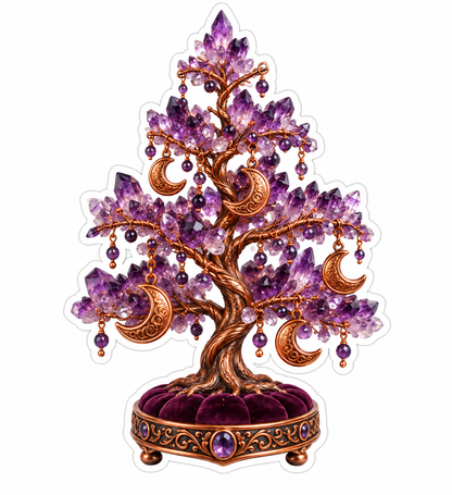 Purple Crystal Tree with Gold Crescent Moons Vinyl Decal Stickers