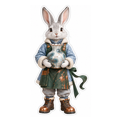 White Rabbit Potter Holding Snowflake Vase Art Vinyl Decal Stickers