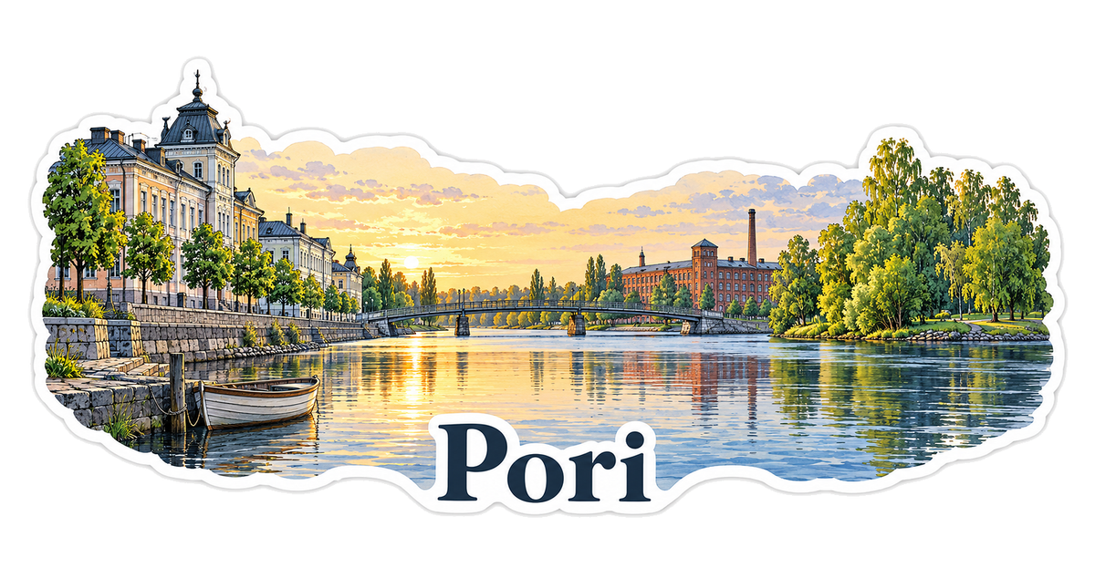 Pori Riverside Buildings and Summer Trees Vinyl Decal Stickers