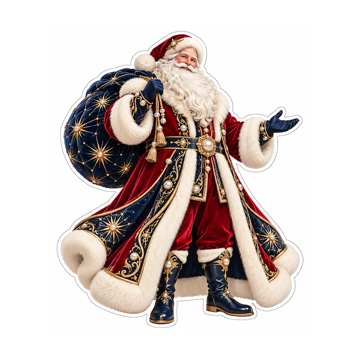 Santa with Navy Star Pattern Gift Sack Art Vinyl Decal Stickers