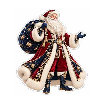 Santa with Navy Star Pattern Gift Sack Art Vinyl Decal Stickers