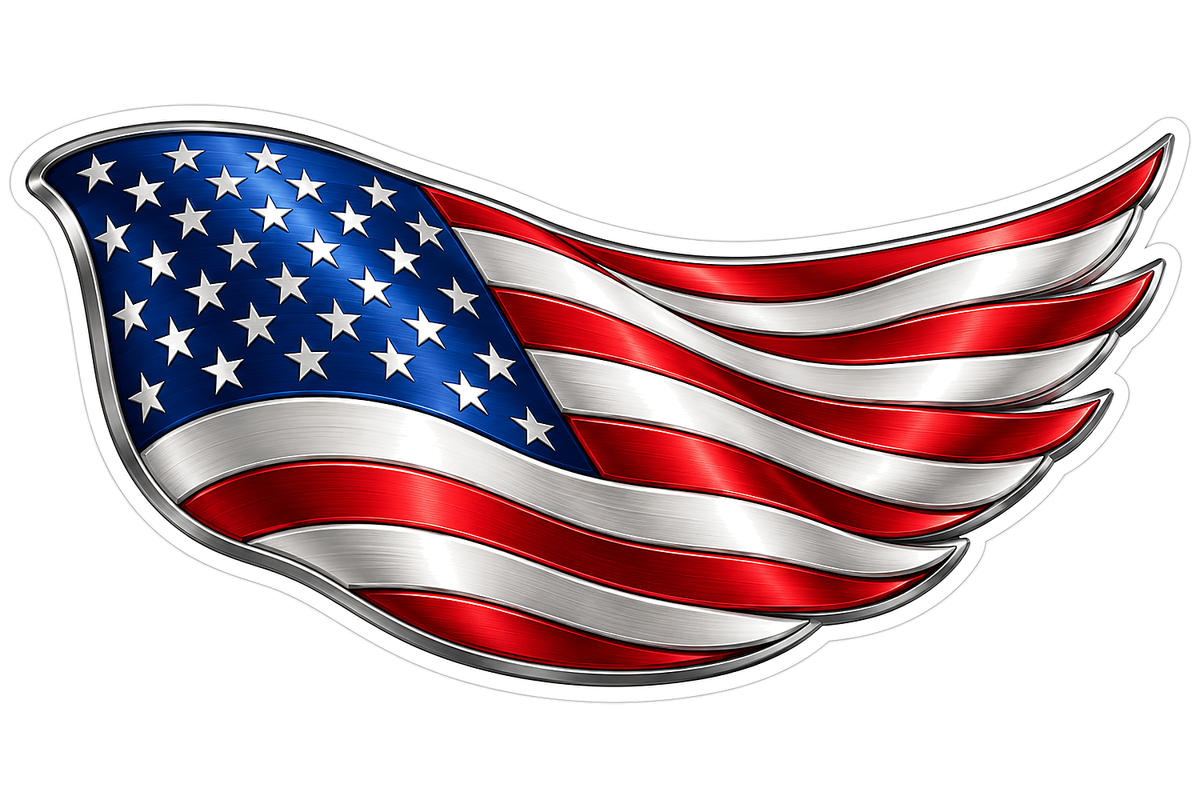 American Flag Silver Wing Wave Art Vinyl Decal Stickers