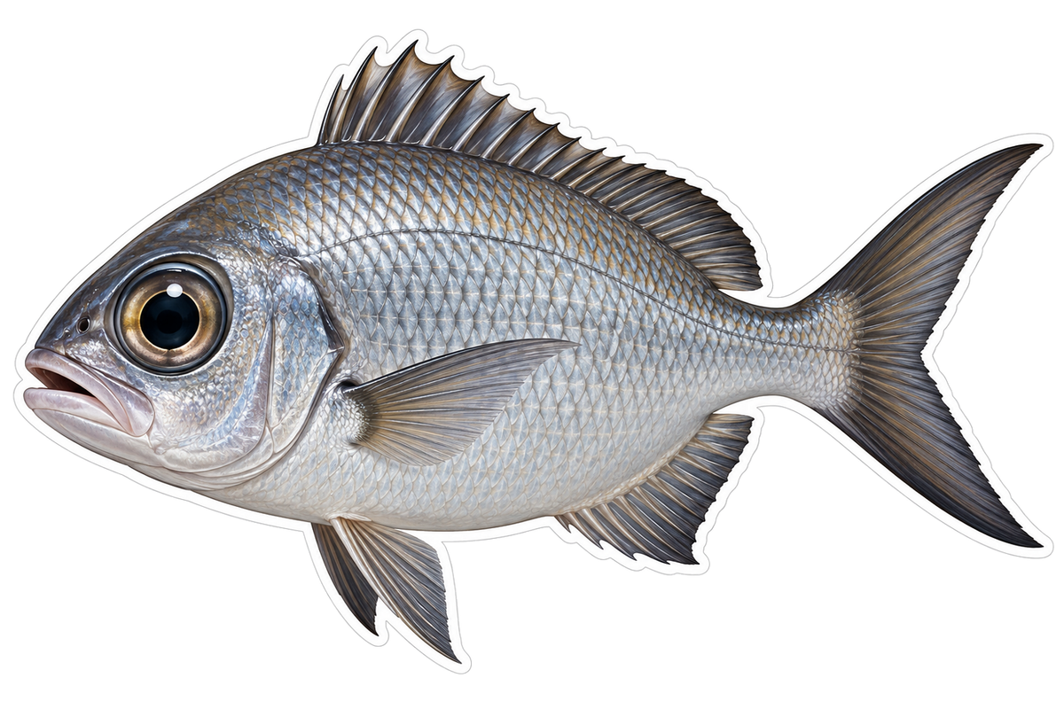Silver Round Fish with Large Black Eye Art Vinyl Decal Stickers