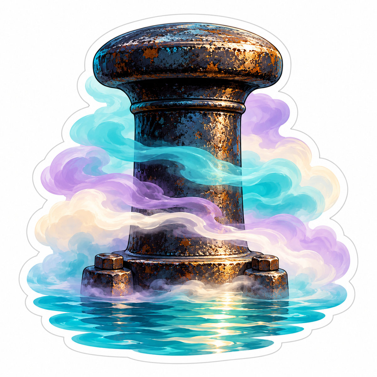 Rusty Canal Bollard Pastel Mist Art Vinyl Decal Stickers