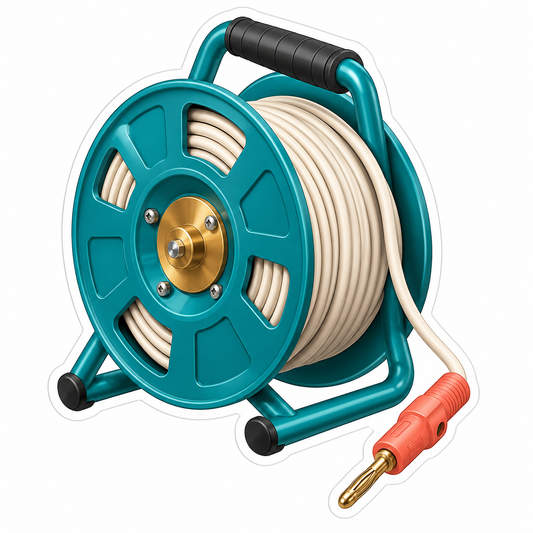 Teal Reel of Ivory Cable with Coral Plug Vinyl Decal Stickers