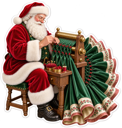 Santa Stitching Green Pleated Fabric Art Vinyl Decal Stickers