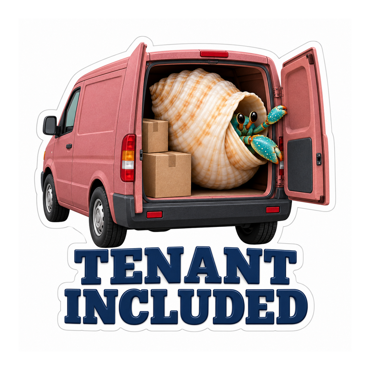 Hermit Crab in Pink Moving Van Art Vinyl Decal Stickers