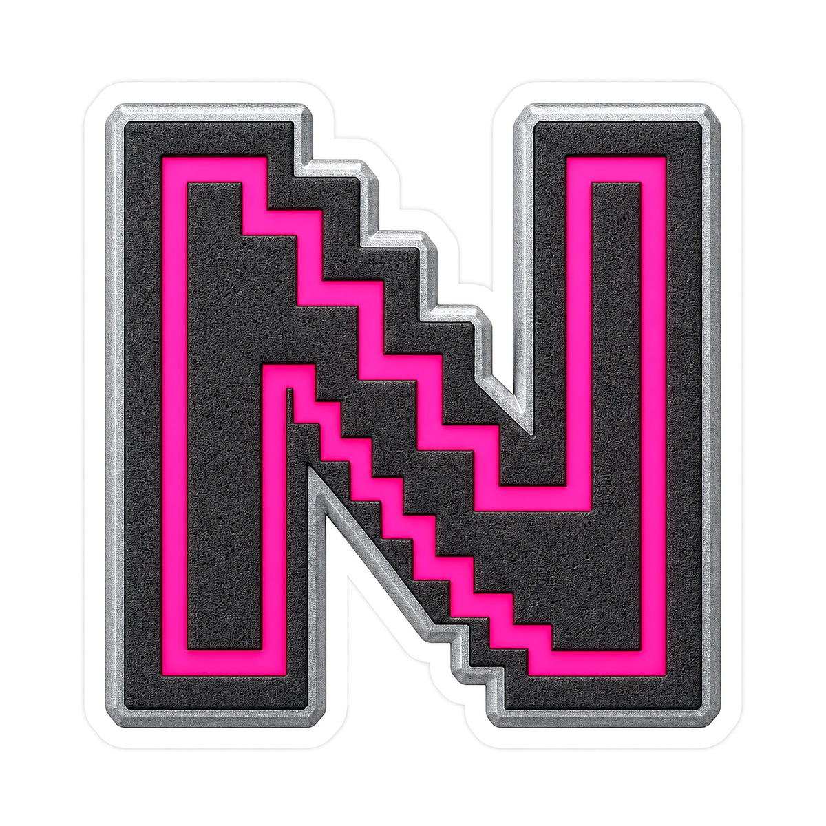 Charcoal Pixel Letter N with Pink Line Art Vinyl Decal Stickers