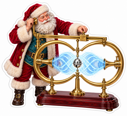 Santa with Blue Waves between Two Golden Horns Vinyl Decal Stickers
