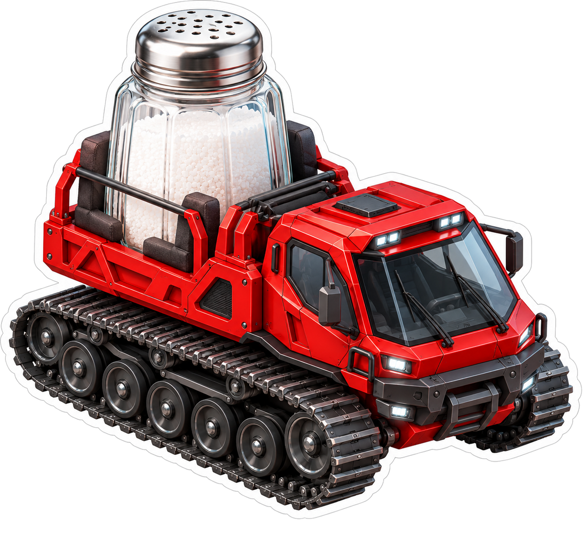 Red Tracked Snow Vehicle Salt Shaker Art Vinyl Decal Stickers