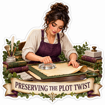Woman Examining Parchment with Magnifying Glass Vinyl Decal Stickers