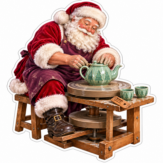 Santa Shaping Green Teapot Pottery Wheel Vinyl Decal Stickers