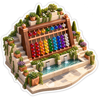 Rainbow Bead Abacus above Garden Waterfalls Vinyl Decal Stickers