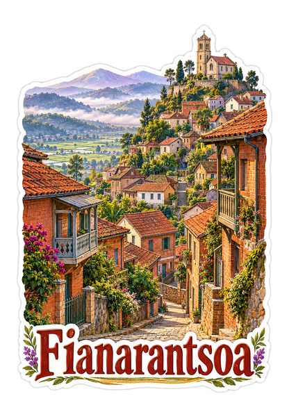 Fianarantsoa Red Roofs and Hillside Lane Vinyl Decal Stickers